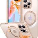 TORRAS Desert Titanium 360Rotatable Magnetic Ring for iPhone 16 Pro Max Case with Stand, Fit for MagSafe, 16FT Mil-Grade Shockproof Translucent for iPhone 16 Pro Max Phone Case 6.9", Rose Gold (for iPhone 16 Pro Max 6.9, Desert Titanium)