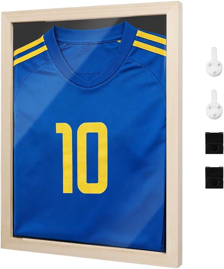 NBEADS T-Shirt Display Frame, 17x13x0.78 Inch Burlywood Wood Frame with Clear Acrylic Window Shadow Box Frame for Soccer Basketball Shirts Sports Memorabilia Wall Decor