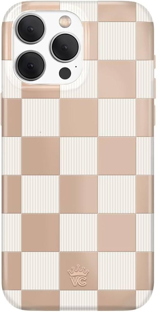 VELVET CAVIAR Checkered Phone Case for iPhone 15 Pro Max for Women - Compatible with MagSafe - 10ft Drop Tested - Girly Cute Protective Designer Cover - Nude Neutral Aesthetic