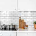 StyloVue 100 Pieces Peel and Stick Backsplash for Kitchen, 3" x 6" PVC Subway Tile 2026 Upgraded Glossy White with Dark Gray Grout Backsplash Stick on Tile Elevate Kitchen, Bathroom, Fireplace,RV