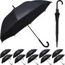 Reginary Black Umbrella Bulk Wedding Stick Umbrellas Large Canopy Windproof Rain Auto Open J Hook Handle for Adult
