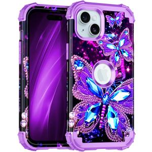 Hekodonk for iPhone 15 Plus Case,Glow in The Dark Three Layer Heavy Duty Shockproof Protection Hard Plastic+Soft Silicone Full Body Drop Protective Case for Apple iPhone 15 Plus,All Purple