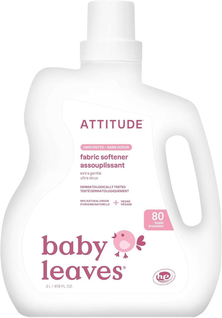 ATTITUDE Baby Fabric Softener, Plant and Mineral-Based Ingredients, HE Compatible, Vegan and Cruelty-free Laundry and Household Products, Unscented, 80 Loads, 67.6 Fl Oz