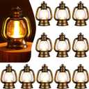 Ferraycle 12 Pcs Mini Lantern Decor Western Lantern Table Centerpiece Small Vintage Camping Hanging Lamp Ornaments Bulk for Cowboy Cowgirl Wedding Halloween Christmas (4 Inch,Retro Gold)