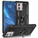 Androgate for Motorola Moto Edge Plus 2023 Case, Edge+ 2023 Case with HD Screen Protector, Military-Grade Metal Ring Holder Kickstand 15ft Drop Tested Shockproof Cover Case for Moto Edge+ 2023, Black