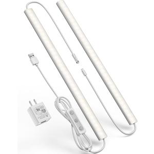 Plug-in Under Cabinet Lighting, Dimmable Under Counter Lights for Kitchen, 2pcs 12 Inch, Natural White 4500K Linkable Wired Closet Light, Indoor USB Led Lights Bar for Desk, Sink, Workbench (No Motion Sensor-2 Pack)