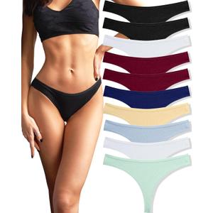  FINETOO 10 pack Cotton Thongs for Women Breathable Low Rise Bikini Lady Panties Womens Underwear Sexy M