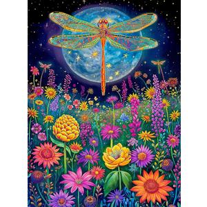 Cross & Glory - 1000 Piece Jigsaw Puzzle for Adults | Lunar Symphony: The Dragonfly’s Tale | Best New Enchanted Nature Puzzle | Vibrant Nighttime Artwork| 20x27 Inches | Flower Puzzle