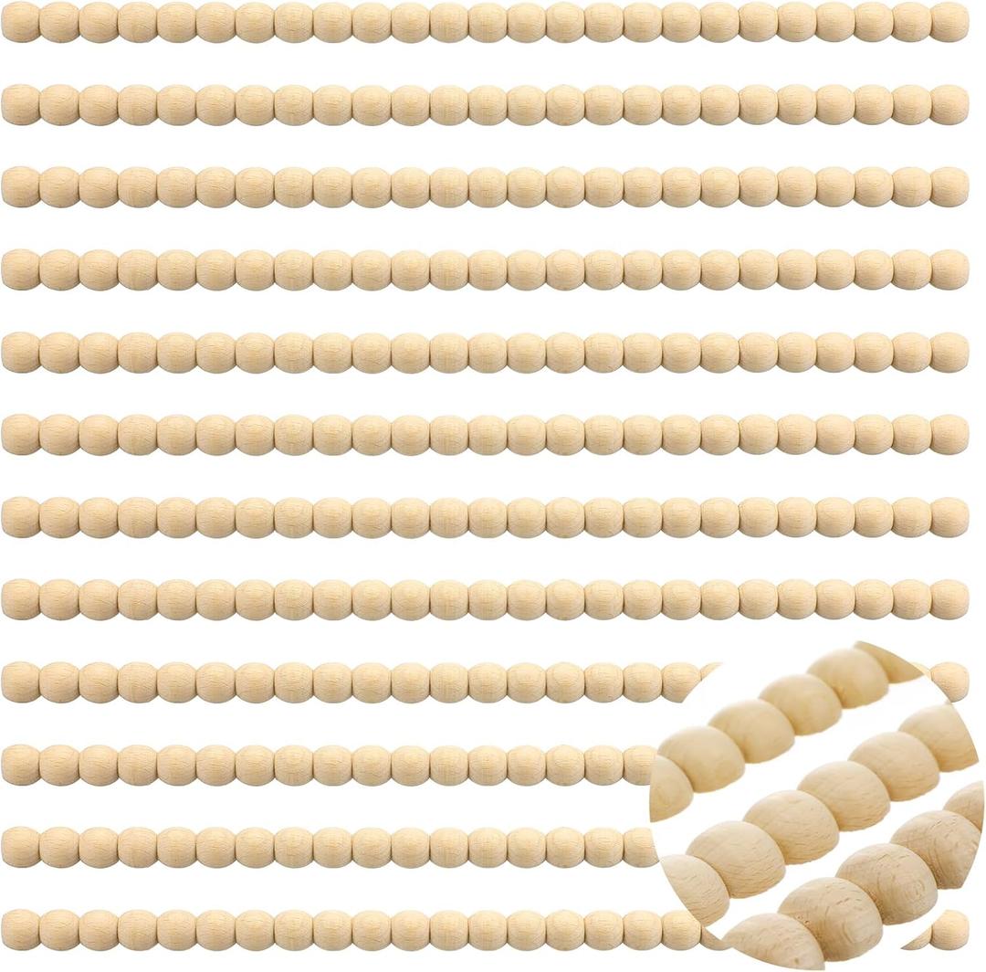 Nuanchu 12 Pcs Decorative Beaded Wood Trim Half Wooden Beads Trim Molding 15. 75 Inch Unfinished 3D Decorative Bead Pearl Wood Molding Cute DIY for Home Wall Cabinet Shelf Window Door (16 mm)