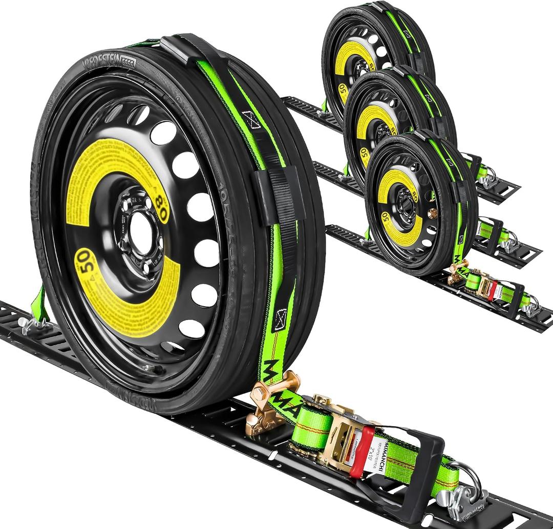2" x 10'Wheel Straps with E-Track Fitting,4Pack,Car Hauler Strap