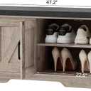 HOMSHO 2-Tier Storage Bench, 47.2" Wide Shoe Bench with Padded Seat Cushion, Entryway Bench with 4 Barn Doors and Adjustable Shelf, Greige