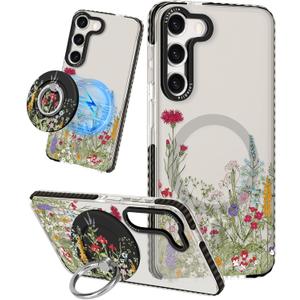 Lotadilo for Samsung Galaxy S23 Case for Women - Girls Cute Design Compatible with Magsafe Magnetic Ring Holder Stand Flowers Plants Phone Covers Aesthetic Girly TPU Funda for S23