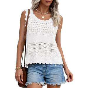 PRETTYGARDEN Womens Crochet Tank Tops 2026 Summer Spring Sleeveless Tops Cute Sweater Vest Trendy Boho Beach Vacation Clothes, Small
