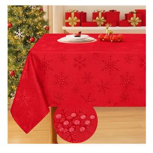 Smiry Rectangle Tablecloth 60x84 Inch, Waterproof Damask Table Cloth, Snowflake Patterns Fabric Table Covers for Harvest Parties, and Holiday Dinner, Red