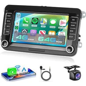4G+64G Rimoody Wireless CarPlay Radio for VW Passat Jetta Tiguan Golf MK5 MK6 T5 EOS Polo, Android Car Stereo 7 Inch Touch Screen Android Auto GPS Navigation WiFi Bluetooth FM SWC Backup Camera