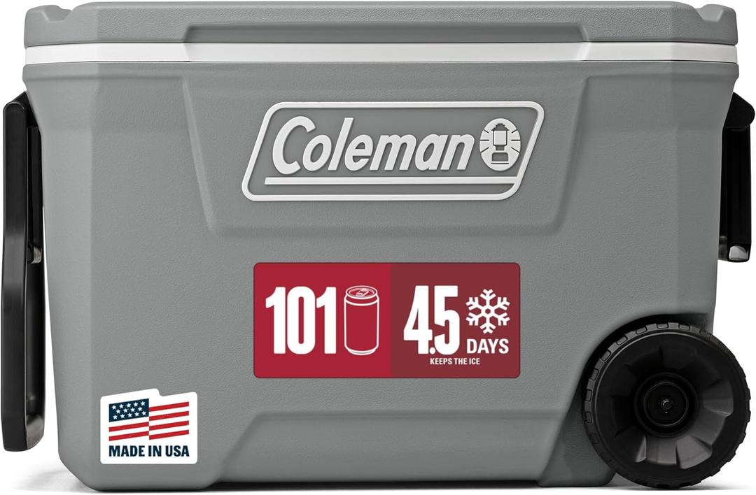 Coleman Classic Series Insulated Portable Rolling Cooler with Wheels, Leak-Resistant Outdoor Hard Cooler Keeps Ice up to 5 Days, 62-Quart