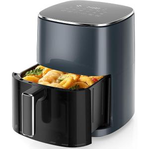 Sweetcrispy Air Fryer 6QT with Window, Square Airfryer Oven 12-in-1 for Family, 400F Rapid Air Crispy Technology, Roast Bake Dehydrate, Nonstick & Easy-Clean Basket,Grey