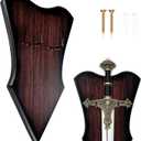 Sword Plaque Wall Mount Vertical Display Holder Adjustable Stand for Bow Medieval Dagger Axe (1pcs Large Brown)