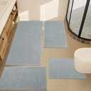YIHOUSE Light Grey Bathroom Rugs Set 4 Piece, Absorbent Bath Mat for Bathroom Non Slip Washable, Quick Dry, Thin Bath Rug Set for Toilet and Floor