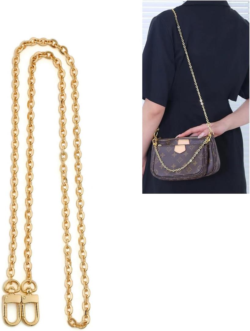 Purse Chain Strap Crossbody Gold Chain Shoulder Bag Replacement Strap with Metal Buckles (Length:34.4inch))