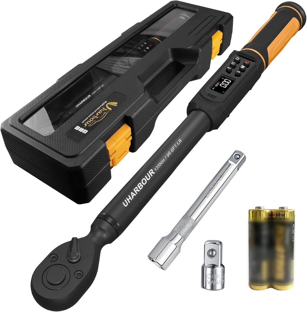 Digital Torque Wrench 3/8 Drive, 1.5-99.5 ft-lbs./6.8-135Nm Range, Electric Torque Wrench with Dual Direction Ratchet, 1% Accuracy with Vibration, Buzzer and LED Alert