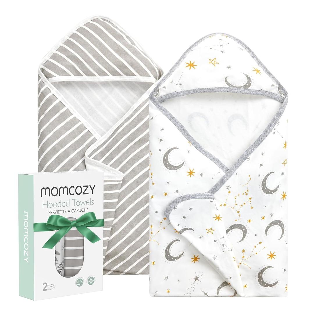 Momcozy Baby Hooded Towel, 2 Pack Cotton Bath Towel for Boy or Girl, Super Soft Baby Towel with Original Design, Shower Gifts for Newborn (28 X 28 Inch, Starry Sky)