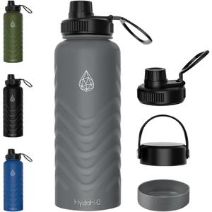 32oz Stainless Steel Insulated Water Bottle, 48H Ice Cold & 24H Hot, Leak-Proof Wide Mouth Lids (Straw & Spout), BPA-Free Bottles, Mens Water Bottle for Gym, Hiking, Travel - Grey (Gray)