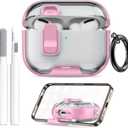 for AirPods Pro 3 Case (2025) with Phone Stand & Cleaner Kit, Cute Soft Silicone Cover for AirPods Pro 3rd Genera case with Keychain for Women Men with Keychain for Airpod Pro case(2025) Pink