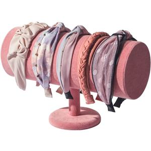 T-Bar Headband Holder Organizer for Show, Soft Velvet Hairband Stand Display, Hair Hoop Accessories Jewelry Storage for Home Bedroom (Peach Velvet)