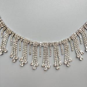 1 Yard Tassel Fringe Rhinestone Trim Ribbon Diamante Diamond Chain Crystal Gem Sparkle Wedding Bridal Necklace Prom Evening Dress Applique Party Show Accessories Sash Belt Craft (Style5: 1-4/5")