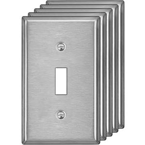 BESTTEN 1-Gang Toggle Metal Wall Plate with hite or Clear Plastic Film, Corrosion-Resistant Stainless Steel Switch Cover, Industrial Grade Stainless Steel, Standard Size, Brushed Finish, 5 Pack