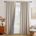 PONY DANCE Linen 100% Blackout Curtains 96 inch Long for Bedroom Living Room Darkening Full Black Out Rod Pocket Back Tab Textured Thermal Insulated Window Curtain Drapes, 2 Panels Set, Natural Beige