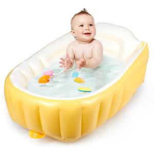 MINK Inflatable Baby Bathtub  Compact, Portable Bath Tub with Anti-Sliding Saddle Horn Seat, Ideal for Travel & Home  Suitable for Infants 0-6 Months (Yellow (medium))