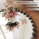 Round Vanity Mirror with Beaded Frame, 24 Inch Circle Wall Mirror for Bedroom Dresser, Entryway, Bathroom, Living Room, Decorative Hanging Wall Mirror, Black