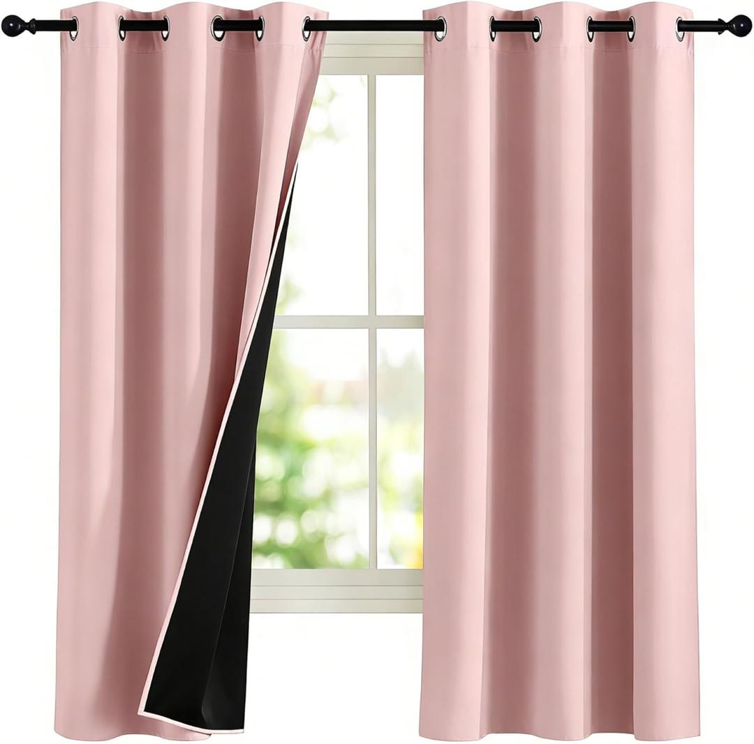 NICETOWN 100% Blackout Pink Curtains for Girls Room 2 Panels, W42 x L63 in per Panel, Privacy Protection & Thermal Insulated Grommet Window Drapes for Nursery Bedroom