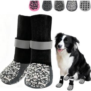 HeavenEye Anti Slip Dog Socks, Dog Paw Protectors Maximum Grip Prevent Licking Paws Slipping, Paw Protector for Hot & Cold Pavement Shoes Boots for Dogs(White Bone, XS) (4 pcs)