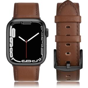 Leather Band Compatible with Apple Watch Bands 46mm 45mm 44mm 42mm (Series 1/2/3) Men Women, Vintage Genuine Leather Replacement Wristband for iWatch Series 10 9 8 7 6 5 4 3 2 1 SE Retro Walnut