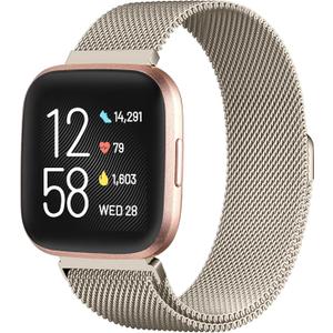 ZWGKKYGYH Compatible with Fitbit Versa 2/Lite Bands for Women Men, Metal Mesh Magnetic Stainless Steel Bracelet Strap Replacement for Versa Smartwatch, Champagne Small (S: 5.5" - 7.5")
