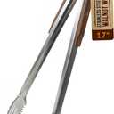 17-Inch Grill Tongs, Heavy Duty 304 Stainless Steel BBQ Tongs, Extra-Long Locking Grilling Tongs for Outdoor Grill & Smoker, Walnut Handle, Gift Pouch