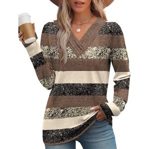 WIHOLL Long Sleeve Shirts for Women Fall Outfits V Neck T Shirts Button Down Tunic Tops Fashion Clothing, XXL