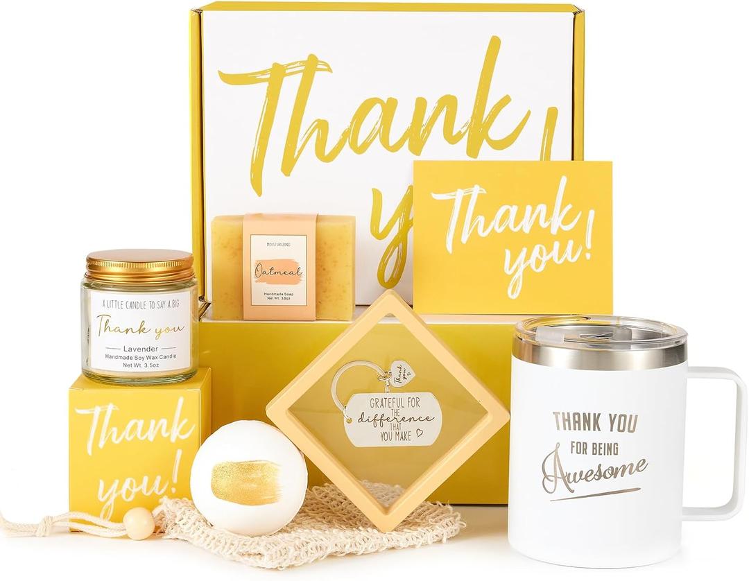 Thank You Gifts for Women Employee Appreciation Valentine's Day Gift Basket Box for Wife Her Best Friend Mom Teachers Nurse Secretary Boss Lady Hostess Leaders Office Coworkers for Holiday Thanks Card (White & Yellow)