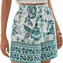 WDIRARA Women's Loose Boho Casual Summer Shorts Floral Print Elastic High Waist Knot Comfy Wide Leg Shorts (XS)