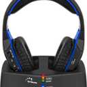 WallarGe Wireless Headphones for TV Watching with RF Transmitter Charging Dock, Plug and Play, 100 Ft Wireless Range, Rechargeable 20 Hour Battery (Black with Blue)
