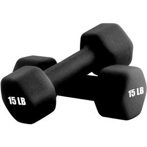 Portzon Weights Dumbbells 10 Colors Options Compatible with Set of 2 Neoprene Dumbbells Set, 15 LB, Anti-Slip, Anti-roll, Hex Shape (15-Pound, Pair, Black)