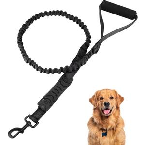Heavy Duty Bungee Dog Leash with Shock Absorbing & Reflective Stitching - Adjustable 4-6FT Tactical Training Leash for Strong Pullers, Dual Padded Handles for Medium/Large DogsBlack
