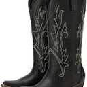 HISEA Rollda Cowboy Boots for Women Cowgirl Boots Ladies Western Embroidery Pointy Toe Size 7.5 Black