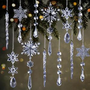 18pcs Crystal Christmas Ornaments for Christmas Tree Decorations-Royal Blue Hanging Acrylic Snowflake and Icicle Ornaments with Drop Pendants for New Year Party Decorations Supplies