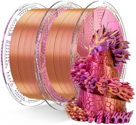 Chitu Systems Conjure Silk PLA 3D Printer Filament, 2KG Spool (4.4lbs), 1.75mm Tri-Color Filament, Dimensional Accuracy +/-0.02mm, Silk 3D Printing Filament Bundle, (Red Gold Purple 2-Pack)
