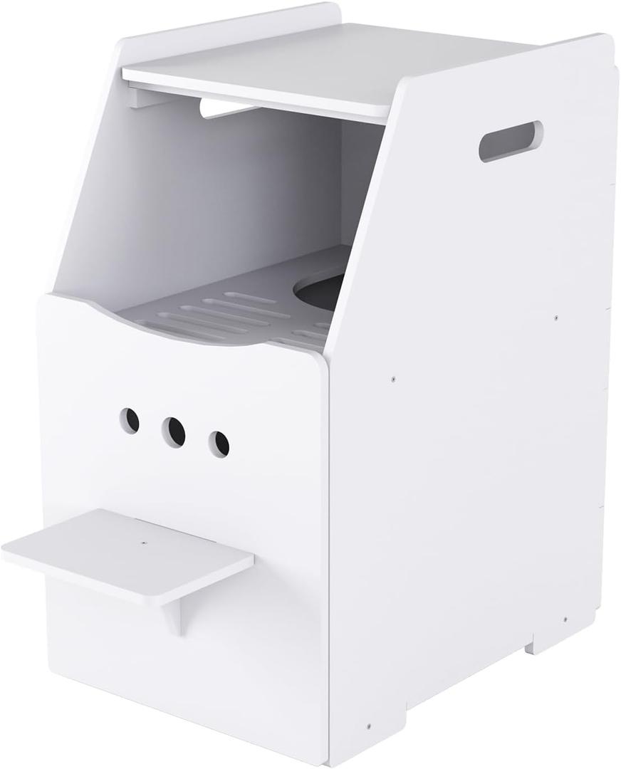 Top Entry Cat Litter Box,Tall Enclosed Enclosure Furniture with Stairs for Cats,Wooden Washroom with Filter for Kitty,Best Hidden,Dog Free, Odor Hiding Cabinet, 21.7 x16.1 x 28.7(White)