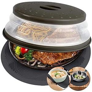 2 In 1, Aidacom Microwave Mat & Food Cover- 12" Mat as Bowl Holder, Cover for Splatter Guard, Multi-use: Silicone Trivet, Pot Holders, Drying, Baking, Placemat, Utensils Rest for Kitchen Counter